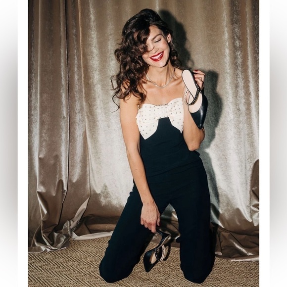 New Saloni Sabine Bow Crepe Jumpsuit - Picture 6 of 12